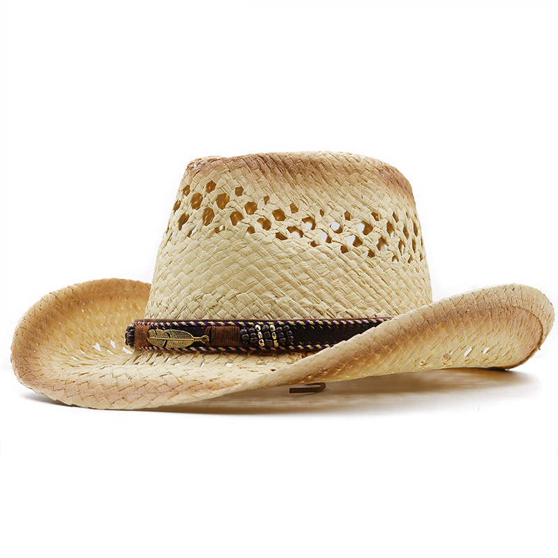 Bucket Hat Straw - ปานามานุ่ม Handmade คาวบอยหมวกฤดูร้อนผู้ชายผู้หญิง Hollowing Out หมวกชายหาดท่องเที่ยวกลางแจ้งหมวกป้องกันแสงแดด