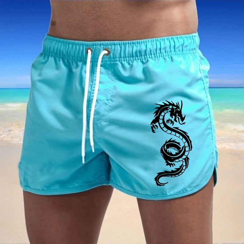 Swim Trunk Quick Dry - กางเกงว่ายน้ำลายมังกรสำหรับฤดูร้อน กางเกงกีฬาขาสั้นผู้ชาย แห้งเร็ว สำหรับเล่นเซิร์ฟ กางเกงชายหาด ชุดชายหาด