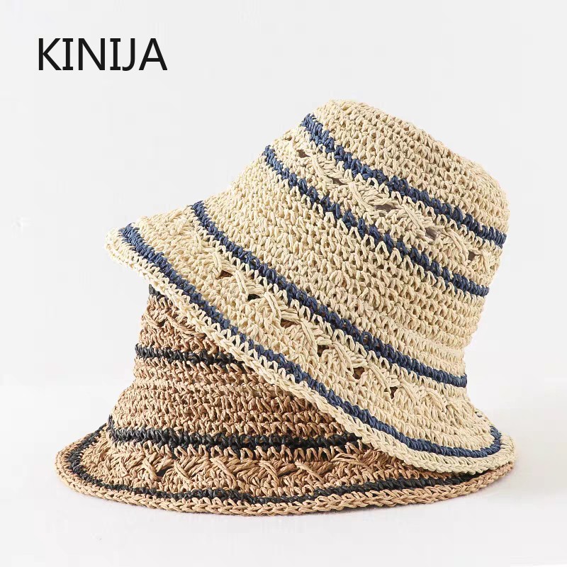 หมวกฤดูร้อนผู้หญิงหมวกฟางหมวกก - Bucket Hat Straw บทวิจารณ์และราคา